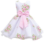 Retail new style summer baby girl print flower girl dress for wedding girls party dress with bow dress for 2-8 Years LM008