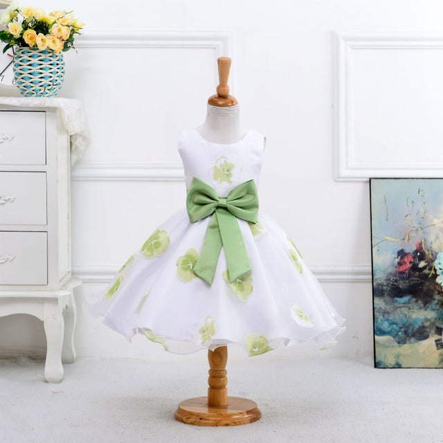 Retail new style summer baby girl print flower girl dress for wedding girls party dress with bow dress for 2-8 Years LM008