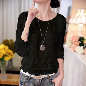 2016 New Summer Ladies White Blusas Women's Long Sleeve Chiffon Lace Crochet Tops Blouses Women Clothing Feminine Blouse 51C