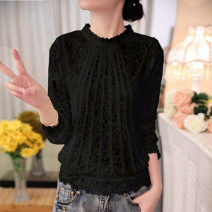 2016 New Summer Ladies White Blusas Women's Long Sleeve Chiffon Lace Crochet Tops Blouses Women Clothing Feminine Blouse 51C