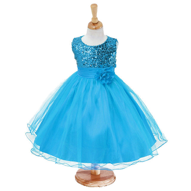 3-14yrs Hot Selling Baby Girls Flower sequins Dress High quality Party Princess Dress Children kids clothes 9colors