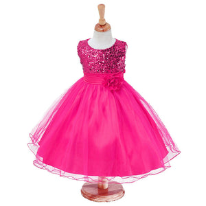 3-14yrs Hot Selling Baby Girls Flower sequins Dress High quality Party Princess Dress Children kids clothes 9colors