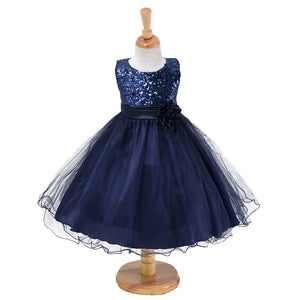 3-14yrs Hot Selling Baby Girls Flower sequins Dress High quality Party Princess Dress Children kids clothes 9colors