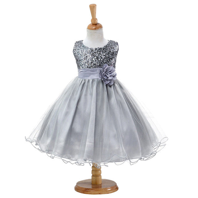 3-14yrs Hot Selling Baby Girls Flower sequins Dress High quality Party Princess Dress Children kids clothes 9colors