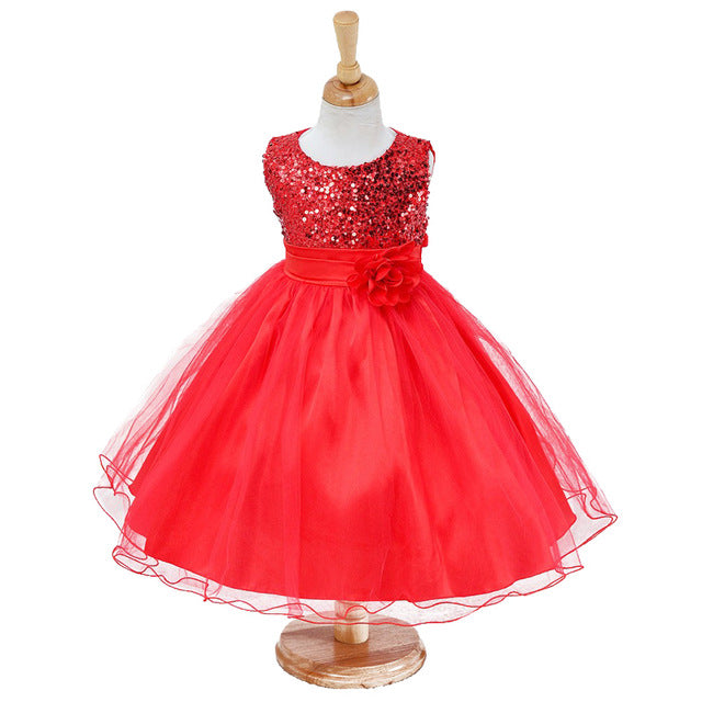 3-14yrs Hot Selling Baby Girls Flower sequins Dress High quality Party Princess Dress Children kids clothes 9colors