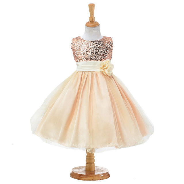 3-14yrs Hot Selling Baby Girls Flower sequins Dress High quality Party Princess Dress Children kids clothes 9colors