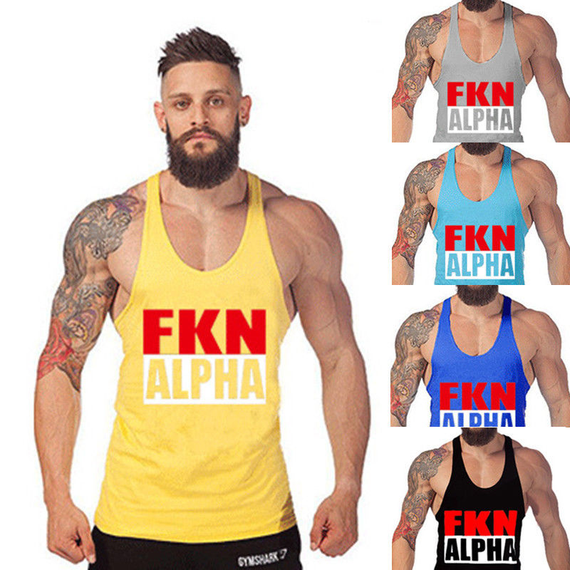 Men's Summer Casual Muscle Sleeveless Letter Print Fitness Tank Top Bodybuilding Workout Vest Singlet Shirt  Sportswear Jersey