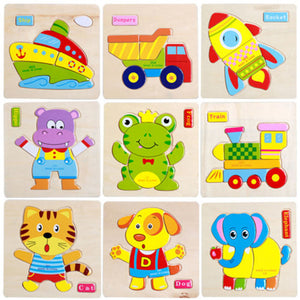 Baby Kids Cartoon Animals Dimensional Puzzle Baby Educational Kids Children Intellectual Developmental Wooden Toy Puzzle Gift