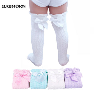 Baby Girls Knee High Socks Kids Children Cute Lace Bows Princess leg Warmers Solid Cotton Girl Long Tube White Socks 1-6years