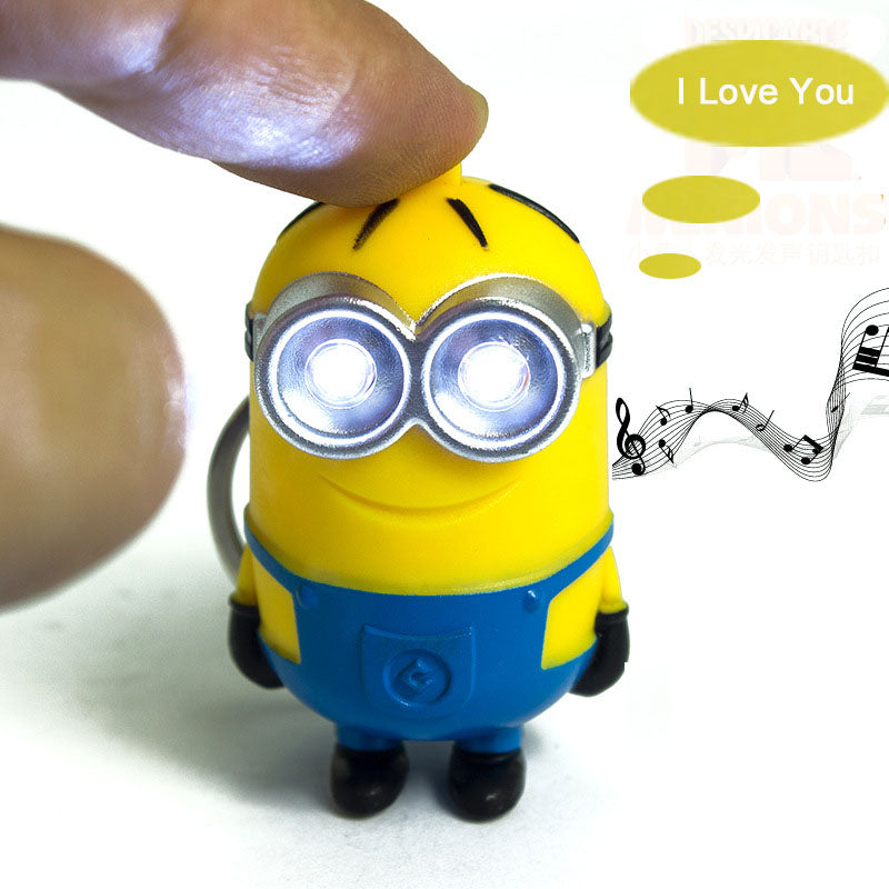 1PCS Cute Cartoon Movie Mini Led Lighting 3D Minion Toys Keychains Doll PVC Action Figure Toys With Sound Children Kids Gifts