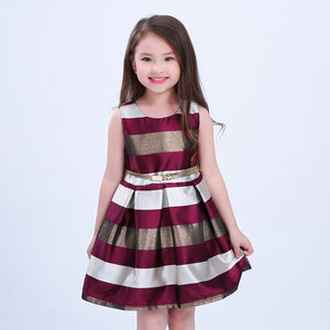 Baby Girl Princess Dress Kids stripe Sleeveless Dresses for Toddler Girl Children European American Fashion Clothing Free Belt