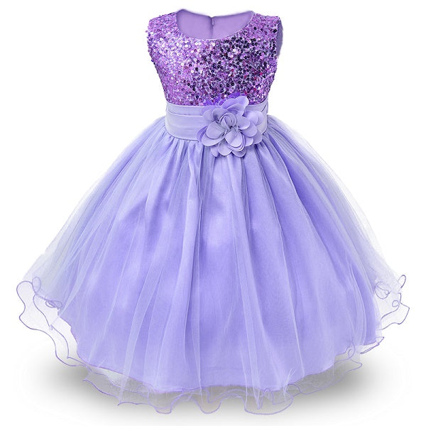 3-14yrs Hot Selling Baby Girls Flower sequins Dress High quality Party Princess Dress Children kids clothes 9colors