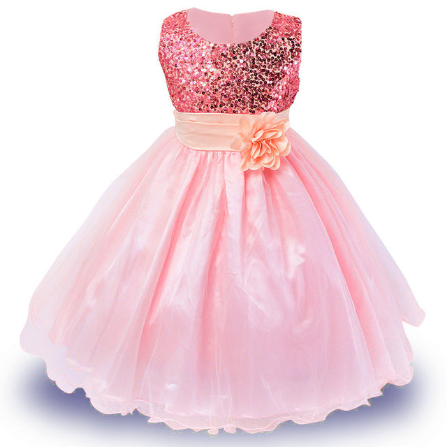 3-14yrs Hot Selling Baby Girls Flower sequins Dress High quality Party Princess Dress Children kids clothes 9colors