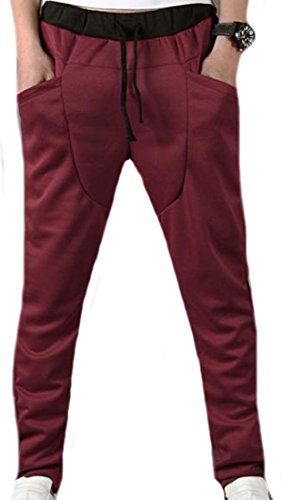 Abetteric Mens Zip Pocket Drawstring Pants Casual Tracksuit Sportwear