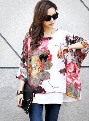 Blouse Shirt Women 2017 New Fashion Floral Print Summer Style Chiffon Blouses and Tops Women's Clothing Plus Size Shirts Blusas