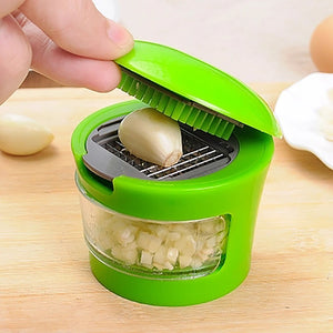 Multifunction Green Push Type Handle Plastic Garlic Press With Two Blade Presser Crusher Slicer Grater Cutter Kitchen Gadgets