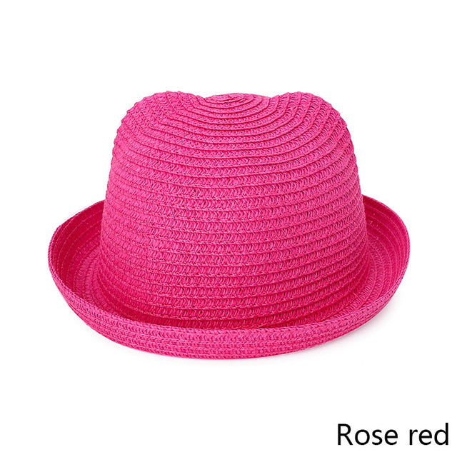 MOLIXINYU Fashion Ears Straw Hats Baby Hats For Girls Bucket Hat Boys Cap Children Sun Summer Cap Kids Solid Beach Panama Caps