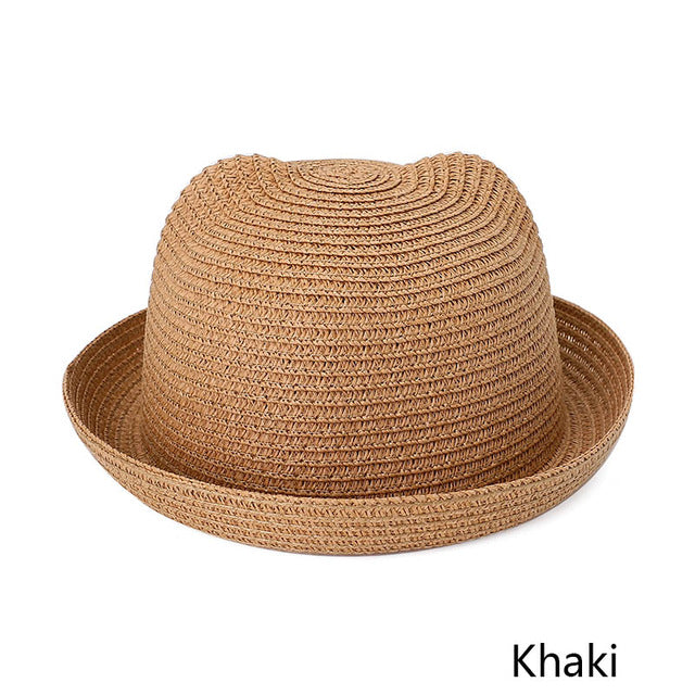 MOLIXINYU Fashion Ears Straw Hats Baby Hats For Girls Bucket Hat Boys Cap Children Sun Summer Cap Kids Solid Beach Panama Caps