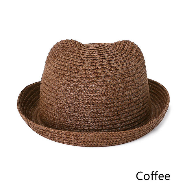 MOLIXINYU Fashion Ears Straw Hats Baby Hats For Girls Bucket Hat Boys Cap Children Sun Summer Cap Kids Solid Beach Panama Caps
