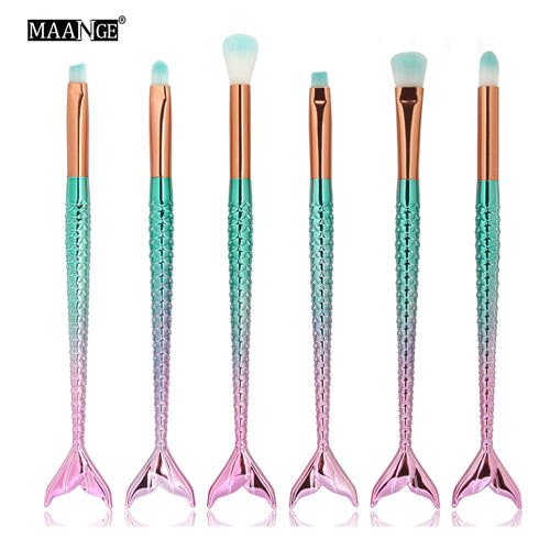 10/15pcs Mermaid Makeup Brushes Set Eyeshadow Eyeliner Blush Blending Contour Foundation Cosmetic Beauty Make Up Brush Tools Kit