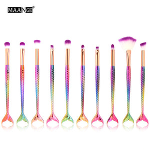 10/15pcs Mermaid Makeup Brushes Set Eyeshadow Eyeliner Blush Blending Contour Foundation Cosmetic Beauty Make Up Brush Tools Kit