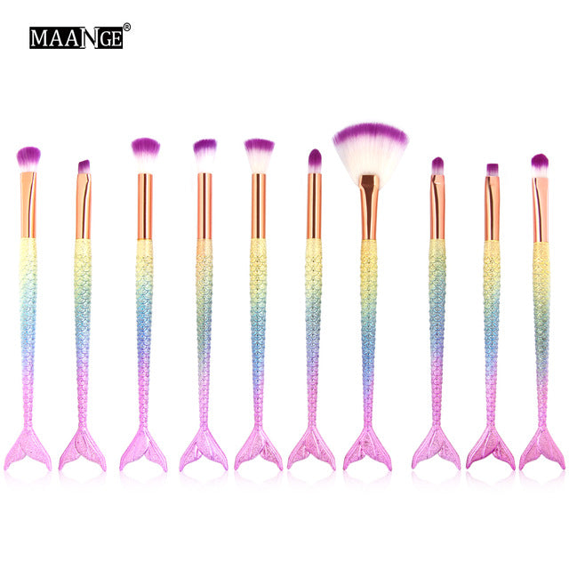 10/15pcs Mermaid Makeup Brushes Set Eyeshadow Eyeliner Blush Blending Contour Foundation Cosmetic Beauty Make Up Brush Tools Kit