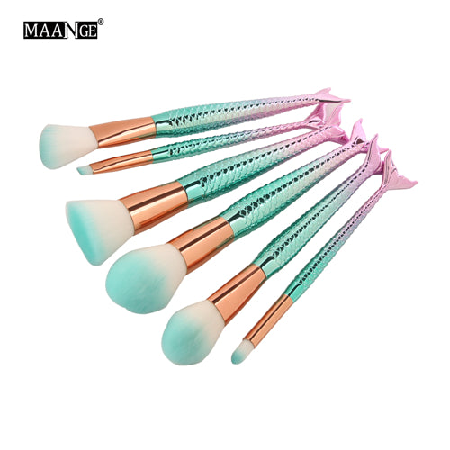 10/15pcs Mermaid Makeup Brushes Set Eyeshadow Eyeliner Blush Blending Contour Foundation Cosmetic Beauty Make Up Brush Tools Kit