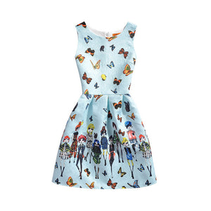 Summer Girls Dress Butterfly Floral Print Princess Dresses for Baby Girls Designer Formal Party Elsa Dress Kids Clothes Vestido