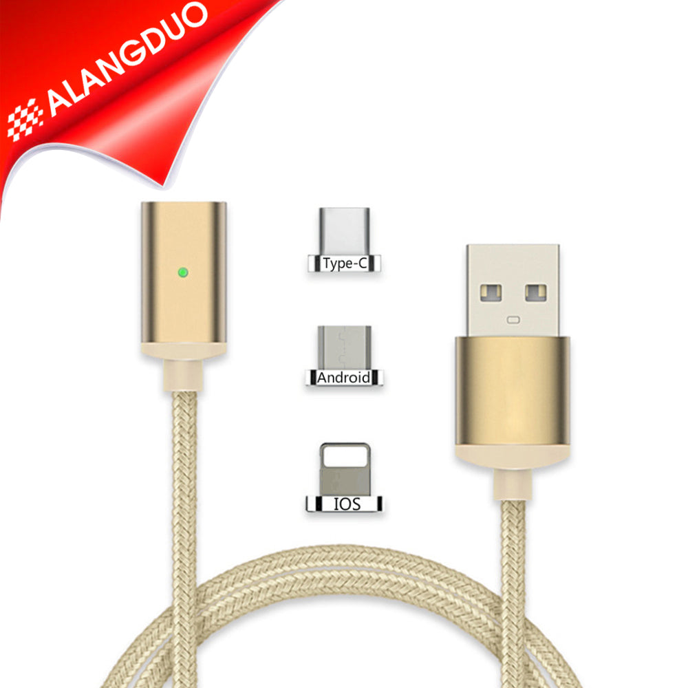 ALANGDUO Magnetic Charger Micro USB Charging Cable For iphone 5S 6 6S 7 3 in 1 magnetic cable with charger For iphone 6 6S 7plus