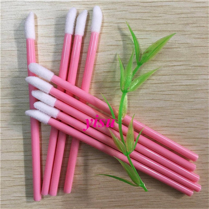 Pink Handle Mini Lip Brush 200 Pcs Disposable  Lipstick Gloss Brush Wands Applicator Makeup Beauty Tools