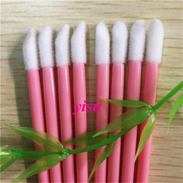 Pink Handle Mini Lip Brush 200 Pcs Disposable  Lipstick Gloss Brush Wands Applicator Makeup Beauty Tools