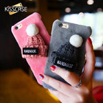 KISSCASE 2017 Lovely Cases for iPhone 7 6S Plus 6 6s 3D Hat Cute Fur Cover for iPhone 7 Case Accessories Warm Winter Cover Coque