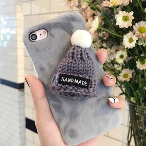 KISSCASE 2017 Lovely Cases for iPhone 7 6S Plus 6 6s 3D Hat Cute Fur Cover for iPhone 7 Case Accessories Warm Winter Cover Coque