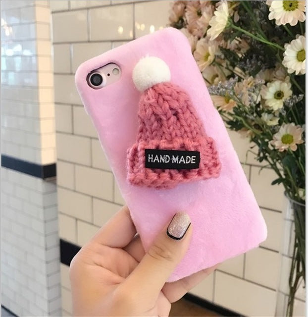 KISSCASE 2017 Lovely Cases for iPhone 7 6S Plus 6 6s 3D Hat Cute Fur Cover for iPhone 7 Case Accessories Warm Winter Cover Coque