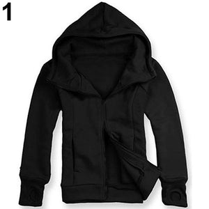 Cool Men Winter Warm Solid Color Gloves Sleeve Hooded Sweatshirt Outwear Jacket