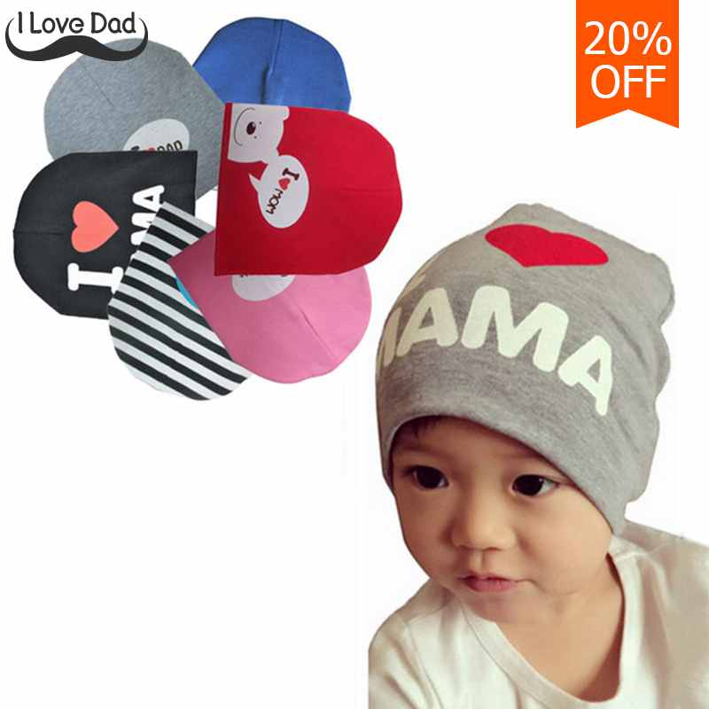 Autumn Spring I Love Papa Mama Print Baby Hat Kids Crochet Cap Infant Girl Boy Warm Hats Child Cotton Knitted Beanies