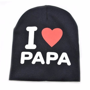 Autumn Spring I Love Papa Mama Print Baby Hat Kids Crochet Cap Infant Girl Boy Warm Hats Child Cotton Knitted Beanies