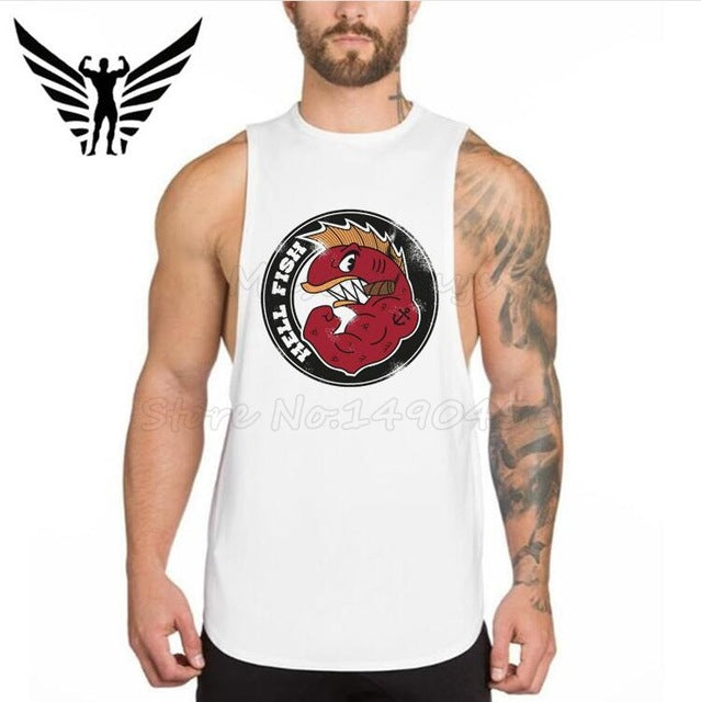 Muscleguys Brand Fitness fish design Gyms Clothing Bodybuilding Stringer Tank Top Men Workout Singlet Sleeveless Shirt