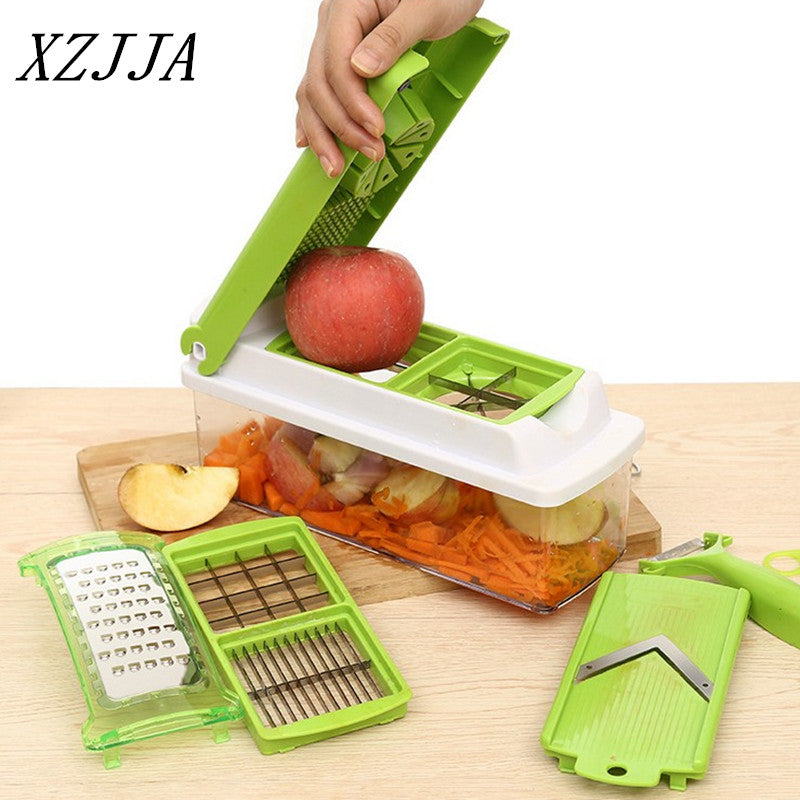 XZJJA High Quality Home Kitchen 12PCS/1Set Multifunction Vegetable Shredder Machine Fruits Device Slicer Diced Green Artifact