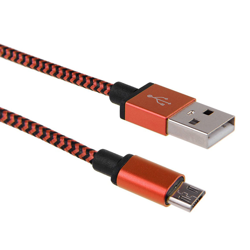 Wholesale 1M/2M/3M Orange Nylon Braided Micro USB Data Cable Sync Charging Cable For Smartphone Tablet PC